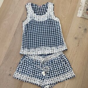 Calypso St. Barth Navy and Cream Checkered Top